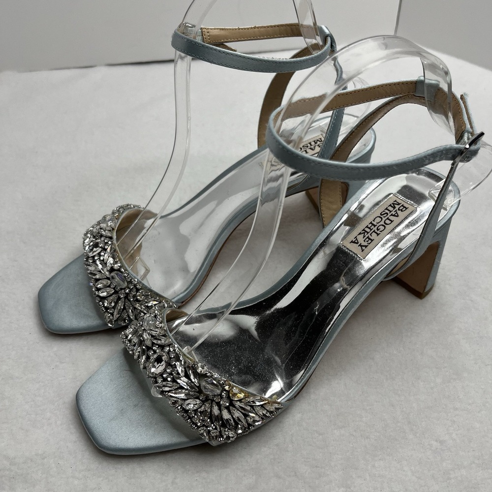 Badgley Mischka Harriet Blue Jeweled Ankle Strap Heel Women's 8 Prom Hoco - Picture 4 of 11